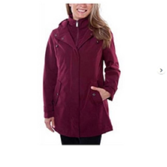 NWT HFX Ladies All Weather Hooded Trench Coat Zinfandel - Picture 1 of 4
